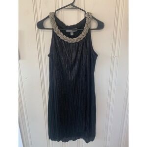 Donna Ricco New York Black Metallic Pleated Dress Beaded Neckline Womens 8